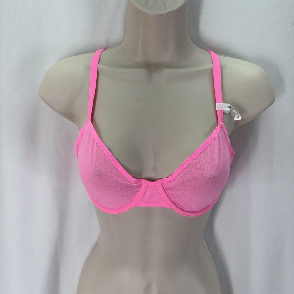 Aerie Smoothez Balconette Bra 34D Pink Mesh Underwire Adjustable Strap Sheer